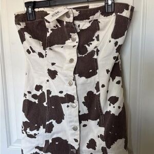 Brown and White Button-Front Skirt Lexi Jade Boutique Cow Print Mini Skirt